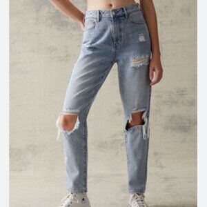 PacSun mom jean distressed light wash denim